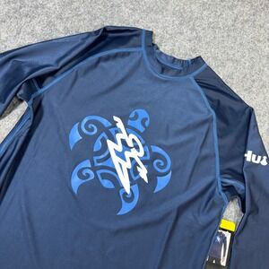 DaHui Mens Long Sleeve Rash Guard Navy Blue Tribal Turtle Hawaii Map Size S NEW